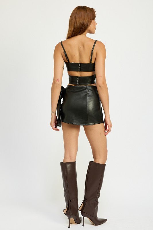 LEATHER MINI SKIRT WITH BOW DETAIL - NUTRAL ATTIRE