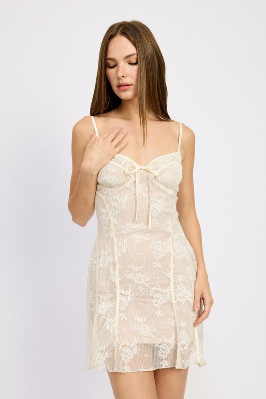 LESLIE SPAGHETTI STRAP LACE MINI DRESS CREAM - NUTRAL ATTIRE