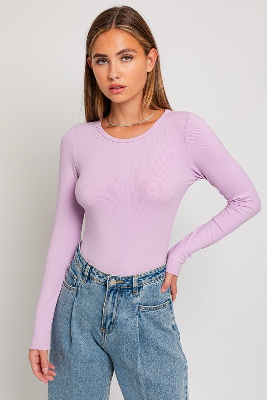 Long Sleeve Round Neck Ribbed Bodysuit - NUTRAL ATTIRE