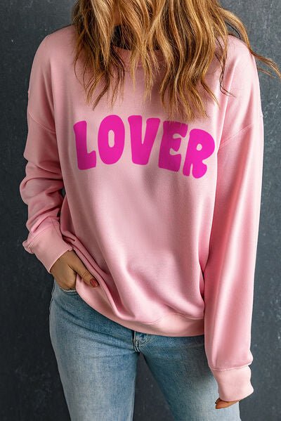 LOVER Round Neck Dropped Shoulder Sweatshirt - NUTRAL ATTIRE