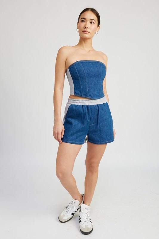 MIXED MEDIA HIGH WAIST SHORTS - NUTRAL ATTIRE