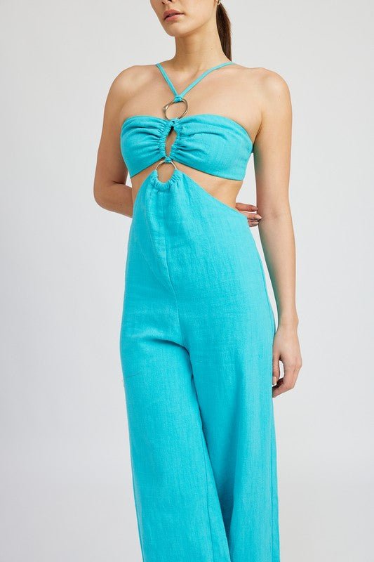 MYKONOS DOUBLE O RING CUT OUT JUMPSUIT TURQUOISE - NUTRAL ATTIRE