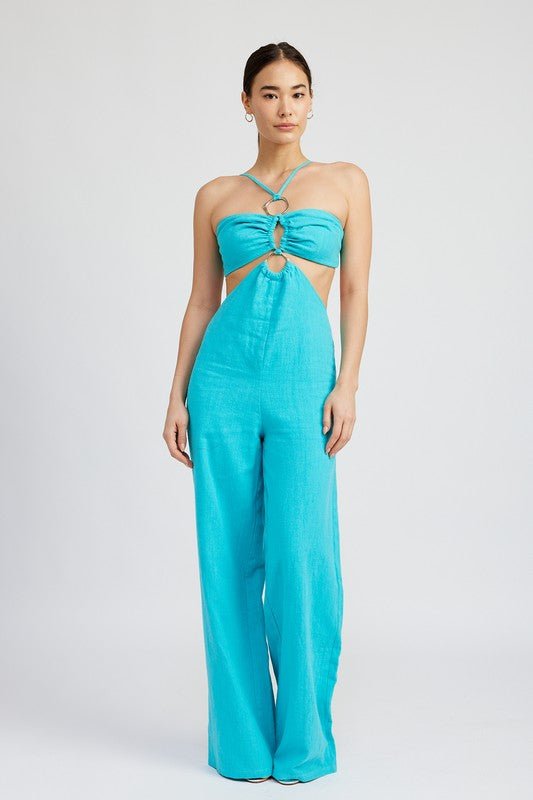 MYKONOS DOUBLE O RING CUT OUT JUMPSUIT TURQUOISE - NUTRAL ATTIRE