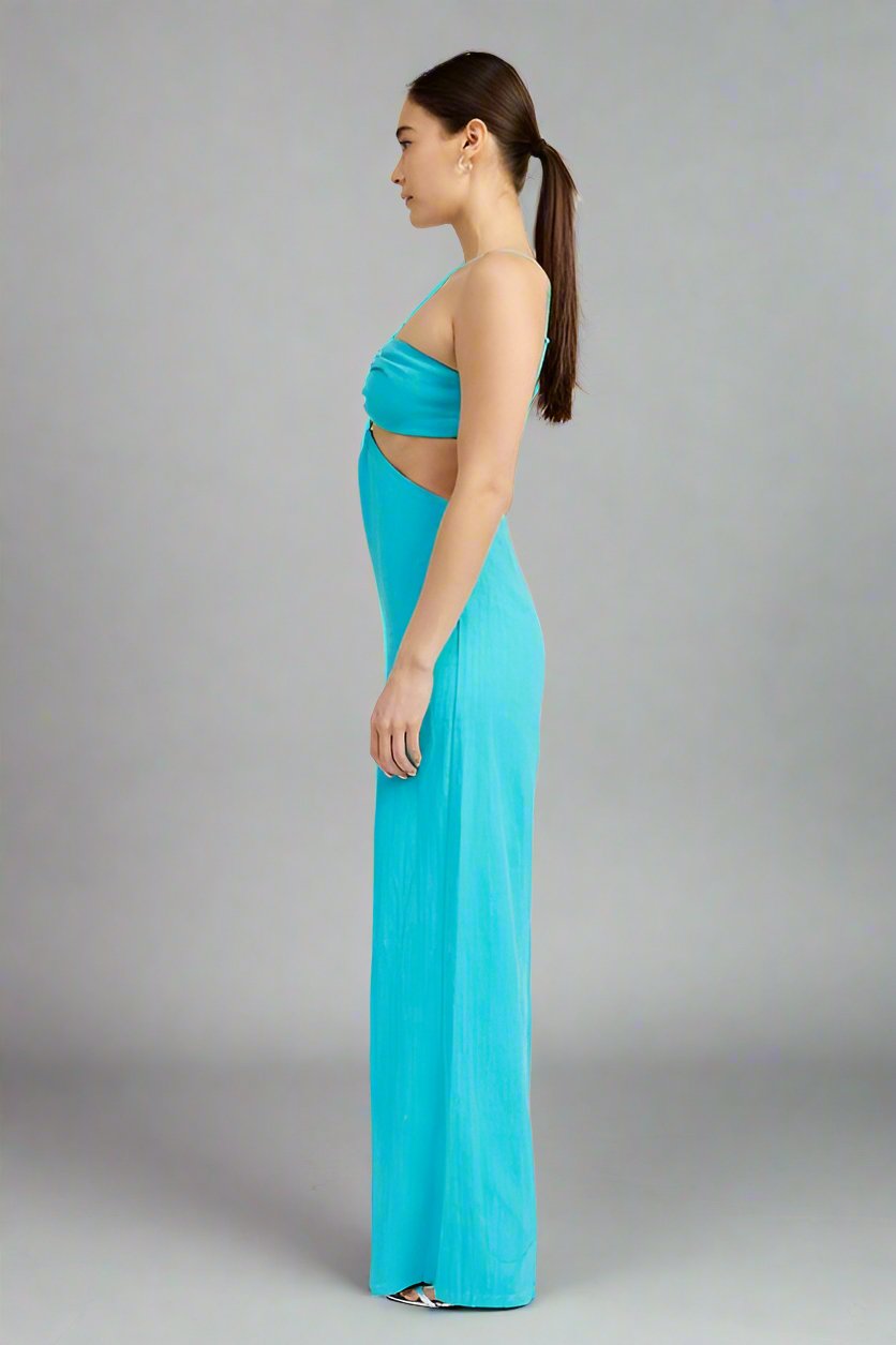 MYKONOS DOUBLE O RING CUT OUT JUMPSUIT TURQUOISE - NUTRAL ATTIRE
