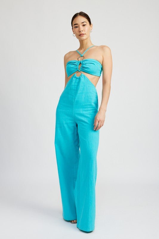 MYKONOS DOUBLE O RING CUT OUT JUMPSUIT TURQUOISE - NUTRAL ATTIRE