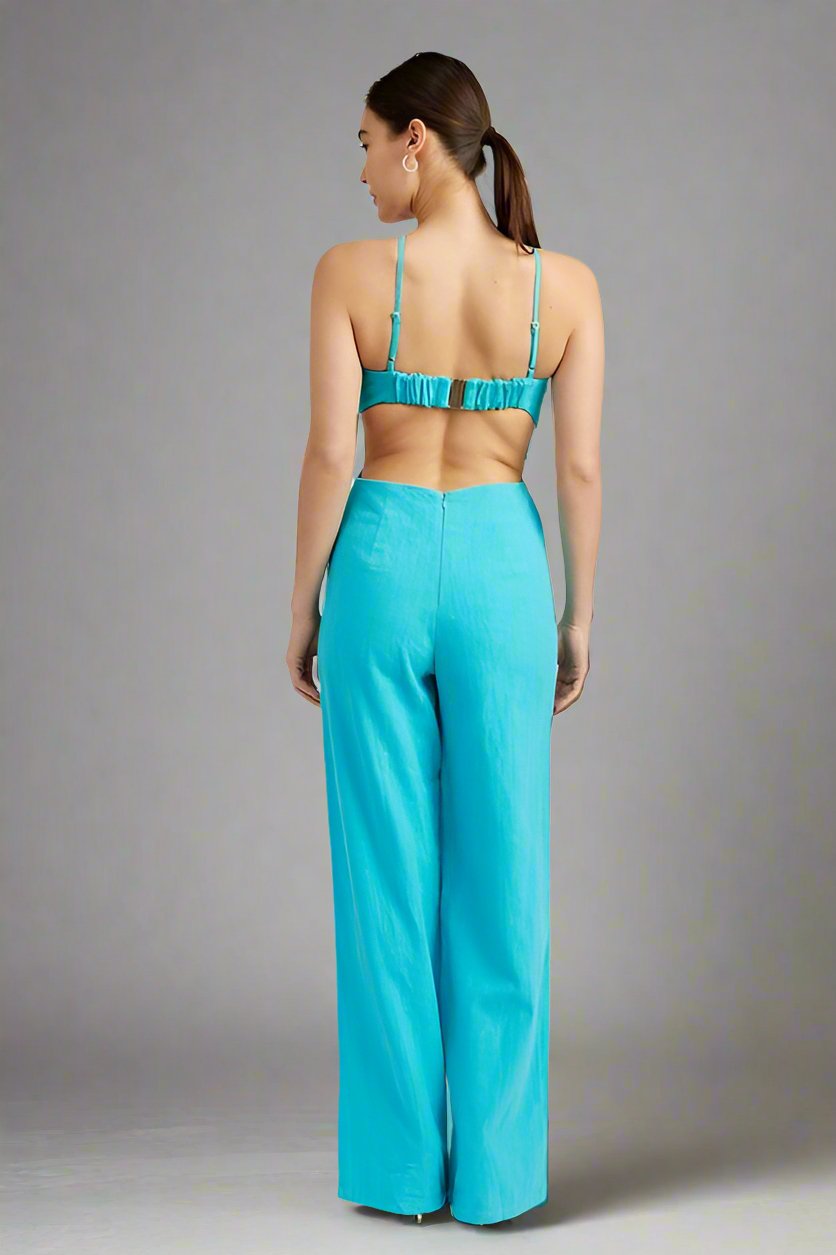 MYKONOS DOUBLE O RING CUT OUT JUMPSUIT TURQUOISE - NUTRAL ATTIRE