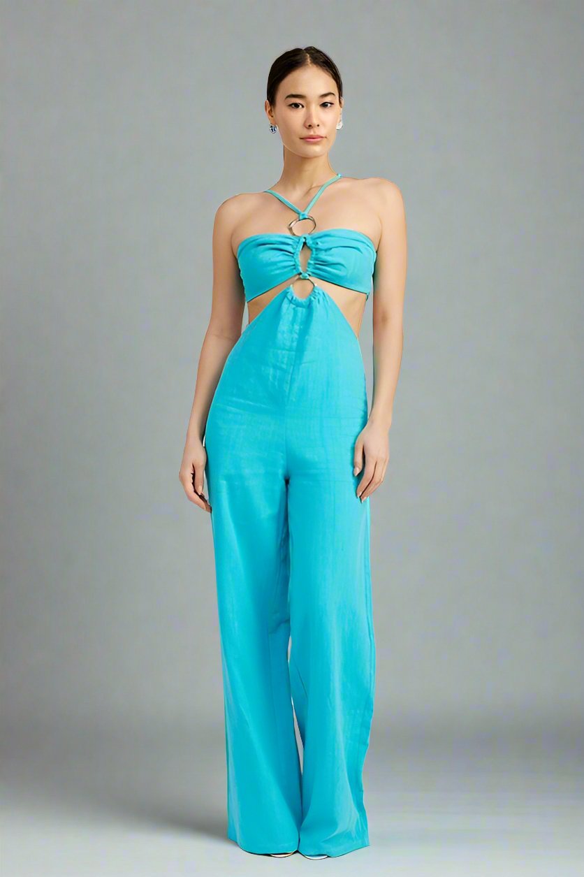 MYKONOS DOUBLE O RING CUT OUT JUMPSUIT TURQUOISE - NUTRAL ATTIRE
