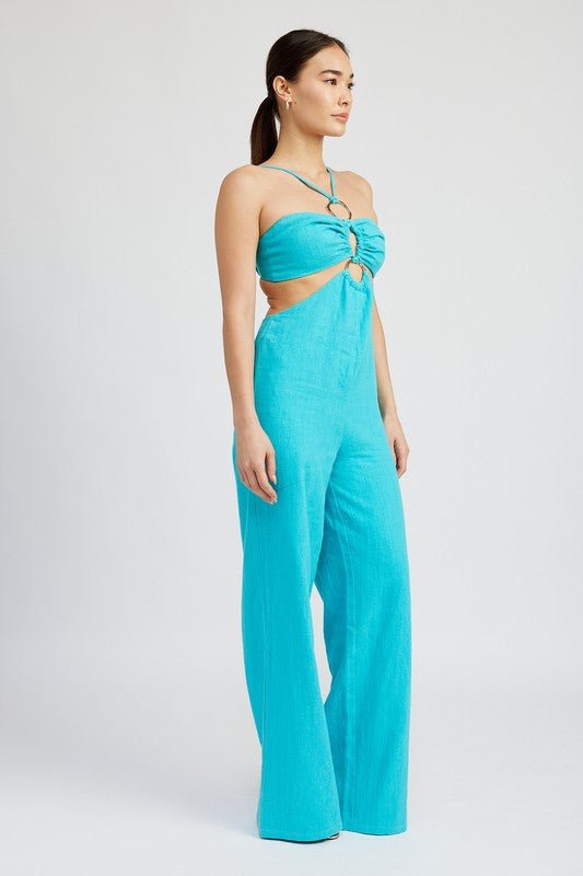 MYKONOS DOUBLE O RING CUT OUT JUMPSUIT TURQUOISE - NUTRAL ATTIRE