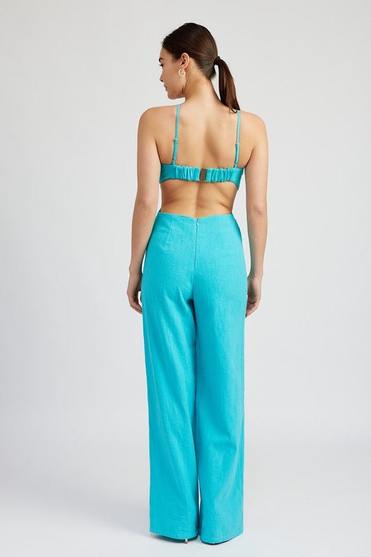 MYKONOS DOUBLE O RING CUT OUT JUMPSUIT TURQUOISE - NUTRAL ATTIRE