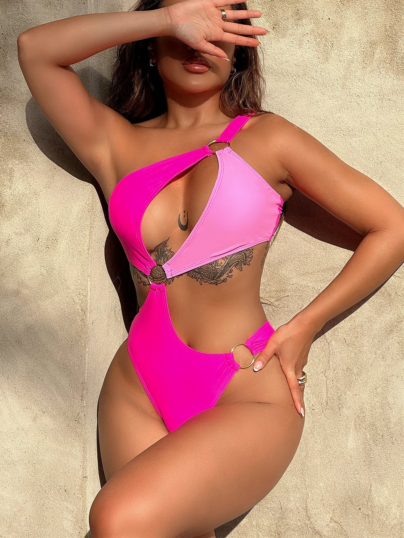 One - Shoulder Cutout Ring Detail One - Piece Swimsuit - NUTRAL ATTIRE