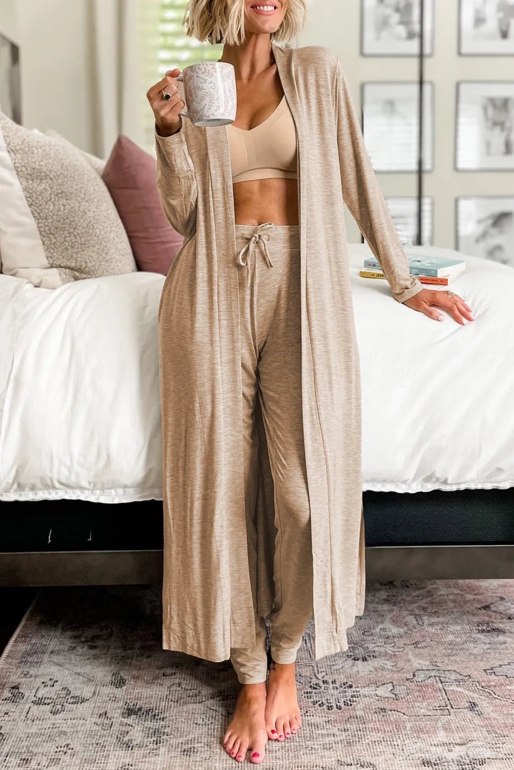 Open Front Long Sleeve Cardigan and Pants Lounge Set - NUTRAL ATTIRE