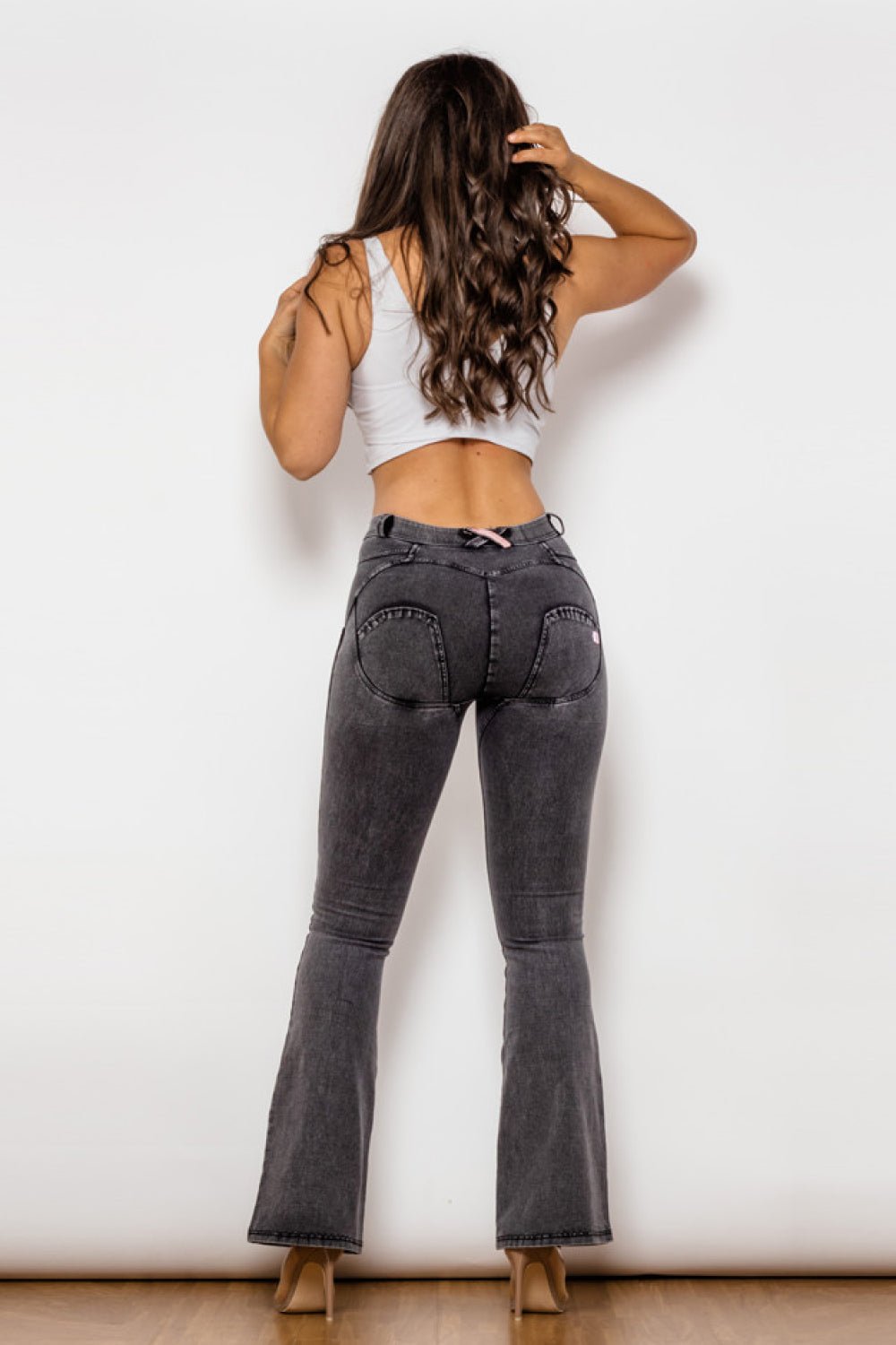 Perfect Peach Two - Button Flare Jeans - Gray - NUTRAL ATTIRE