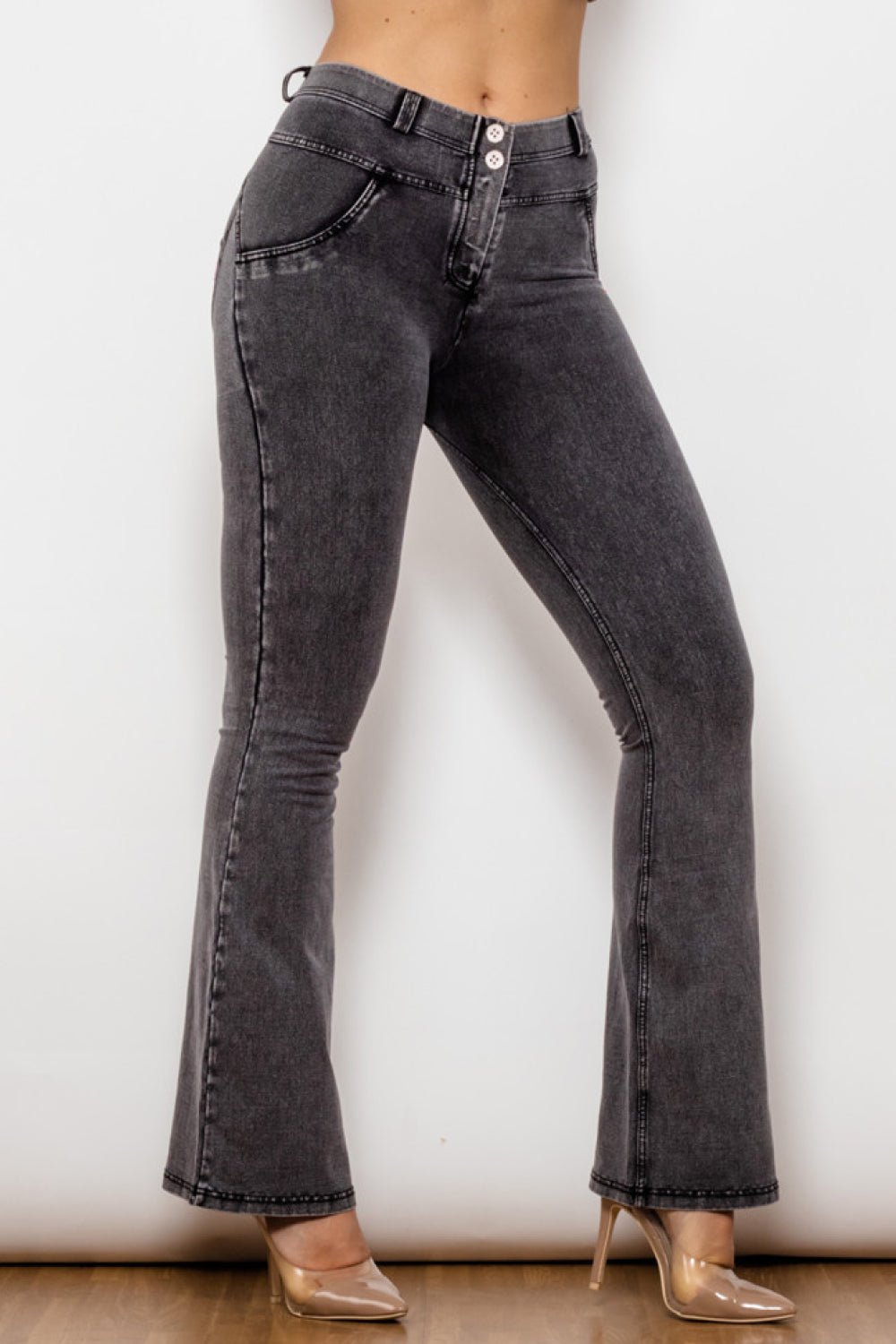 Perfect Peach Two - Button Flare Jeans - Gray - NUTRAL ATTIRE