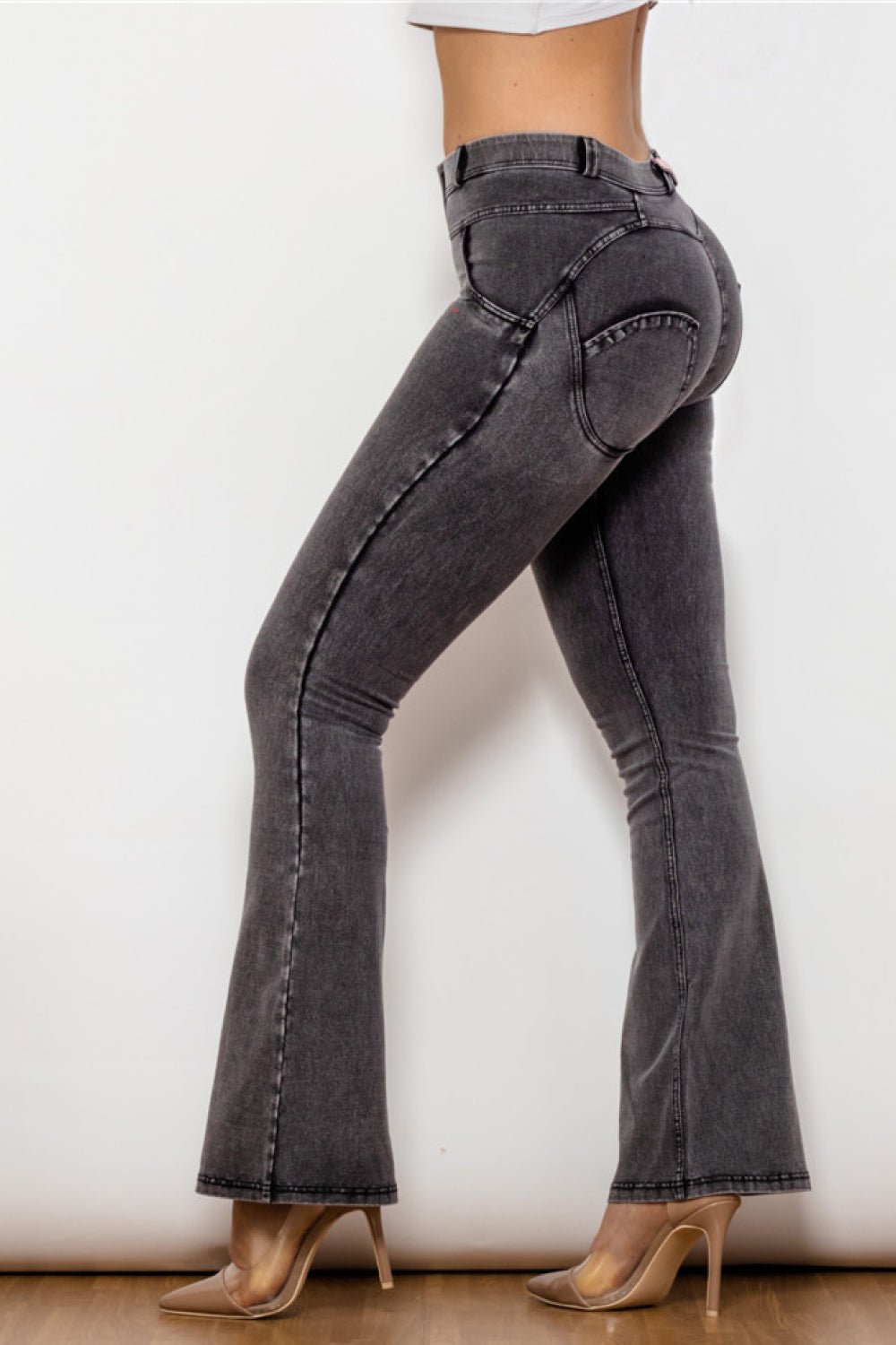 Perfect Peach Two - Button Flare Jeans - Gray - NUTRAL ATTIRE