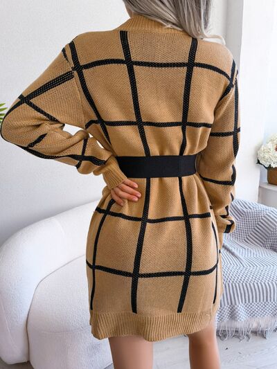 Plaid Round Neck Dropped Shoulder Sweater Dress - NUTRAL ATTIRE