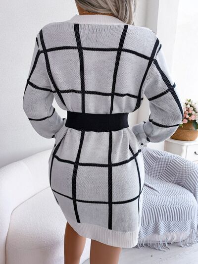 Plaid Round Neck Dropped Shoulder Sweater Dress - NUTRAL ATTIRE