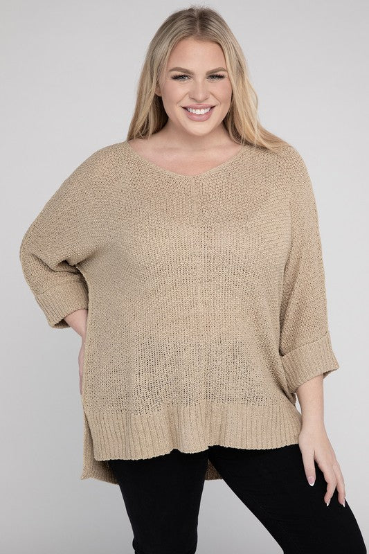 Plus Size Crew Neck Knit Sweater - NUTRAL ATTIRE