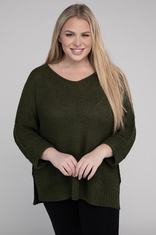 Plus Size Crew Neck Knit Sweater - NUTRAL ATTIRE