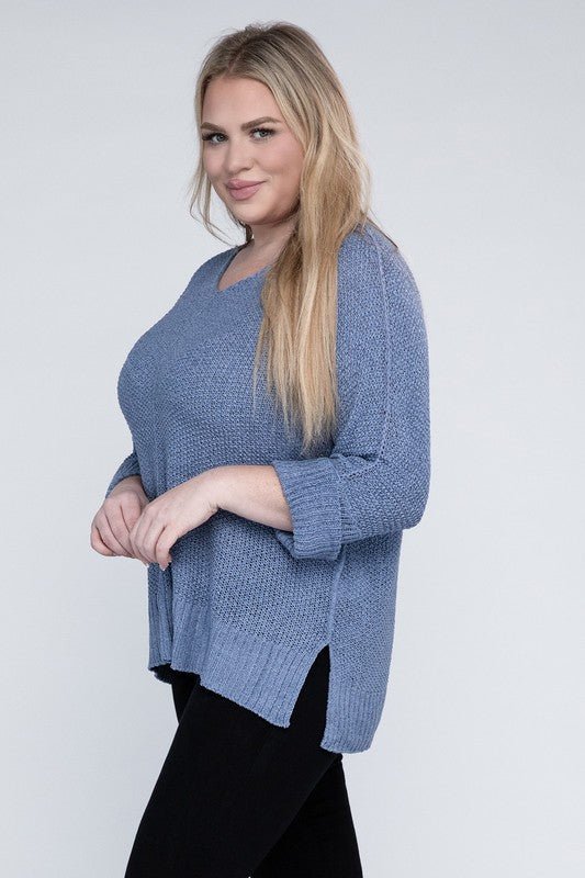 Plus Size Crew Neck Knit Sweater - NUTRAL ATTIRE