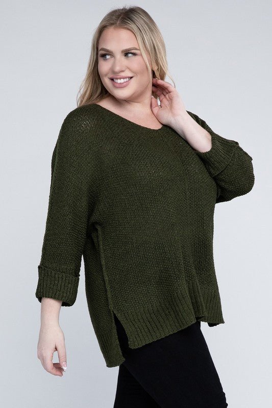 Plus Size Crew Neck Knit Sweater - NUTRAL ATTIRE