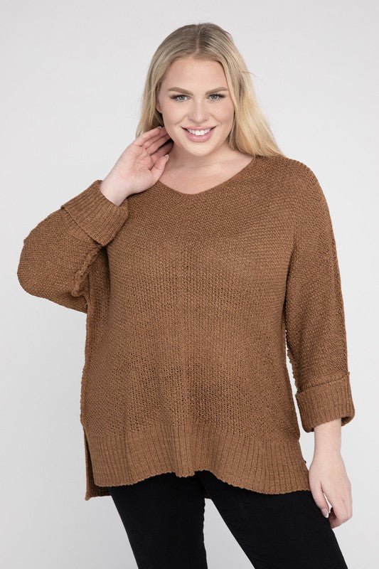 Plus Size Crew Neck Knit Sweater - NUTRAL ATTIRE