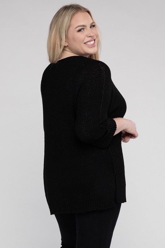 Plus Size Crew Neck Knit Sweater - NUTRAL ATTIRE