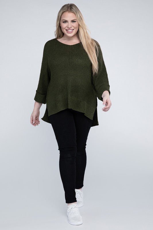 Plus Size Crew Neck Knit Sweater - NUTRAL ATTIRE