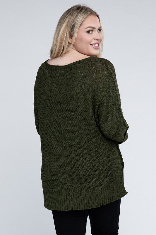 Plus Size Crew Neck Knit Sweater - NUTRAL ATTIRE