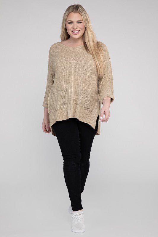 Plus Size Crew Neck Knit Sweater - NUTRAL ATTIRE