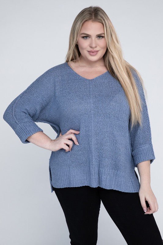 Plus Size Crew Neck Knit Sweater - NUTRAL ATTIRE