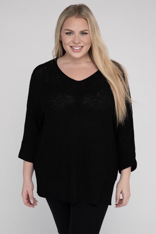 Plus Size Crew Neck Knit Sweater - NUTRAL ATTIRE