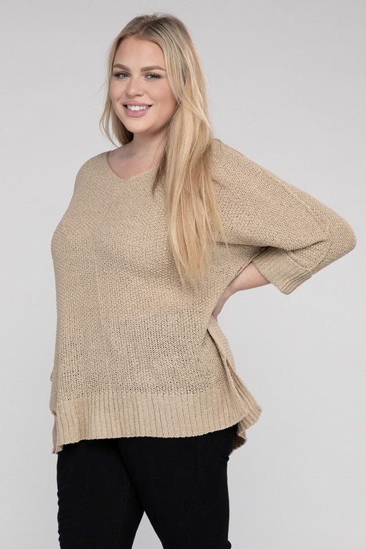 Plus Size Crew Neck Knit Sweater - NUTRAL ATTIRE