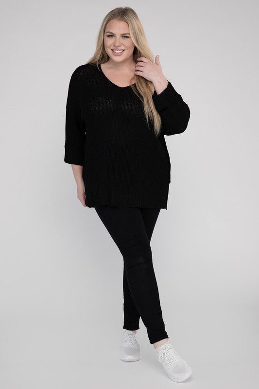 Plus Size Crew Neck Knit Sweater - NUTRAL ATTIRE