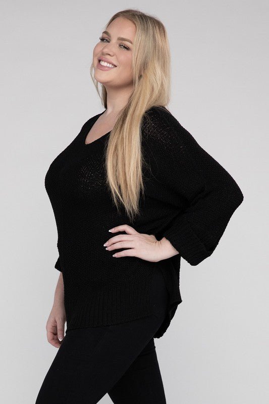 Plus Size Crew Neck Knit Sweater - NUTRAL ATTIRE