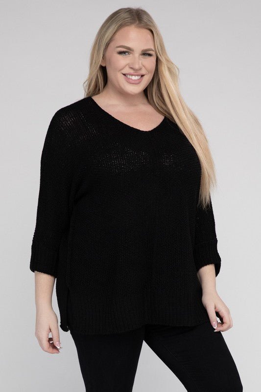 Plus Size Crew Neck Knit Sweater - NUTRAL ATTIRE