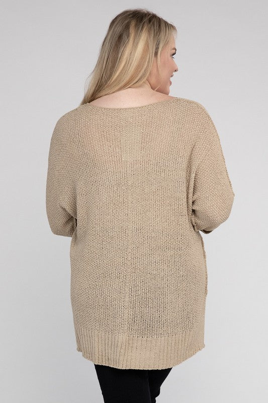 Plus Size Crew Neck Knit Sweater - NUTRAL ATTIRE