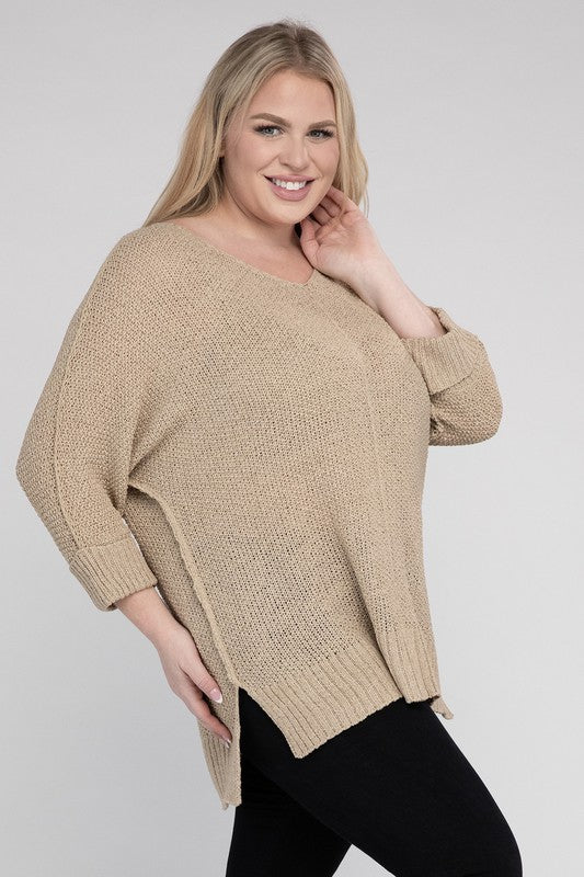 Plus Size Crew Neck Knit Sweater - NUTRAL ATTIRE