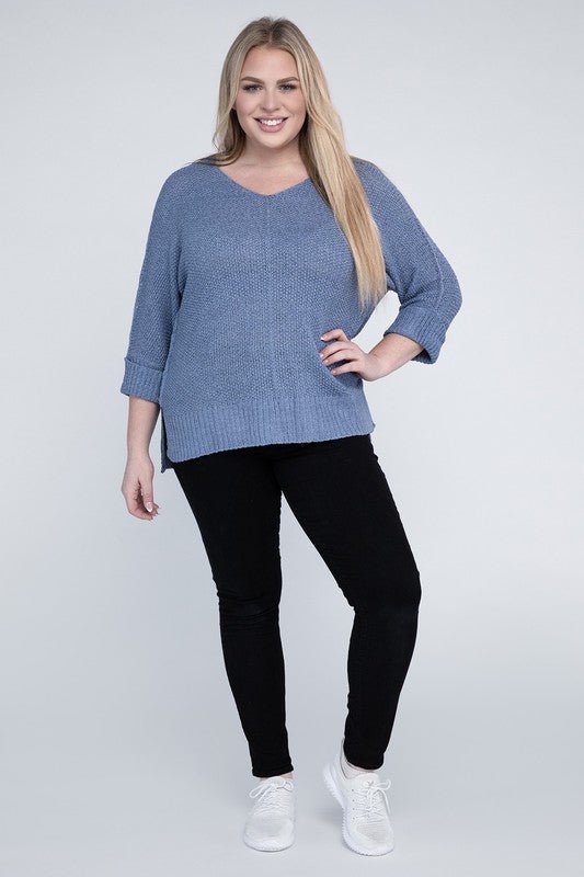 Plus Size Crew Neck Knit Sweater - NUTRAL ATTIRE