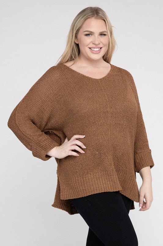 Plus Size Crew Neck Knit Sweater - NUTRAL ATTIRE