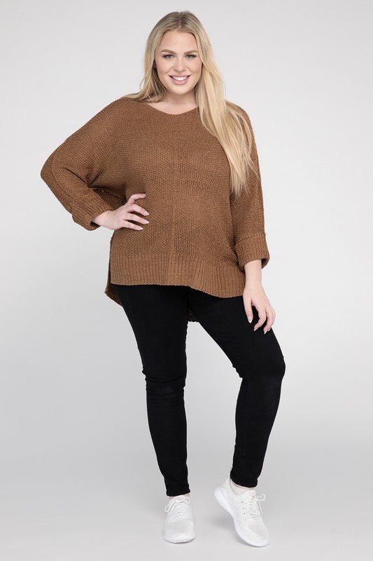 Plus Size Crew Neck Knit Sweater - NUTRAL ATTIRE