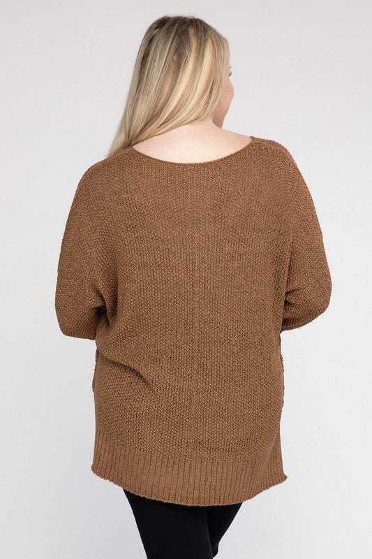 Plus Size Crew Neck Knit Sweater - NUTRAL ATTIRE