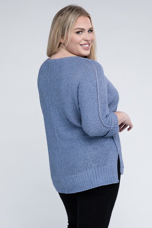 Plus Size Crew Neck Knit Sweater - NUTRAL ATTIRE