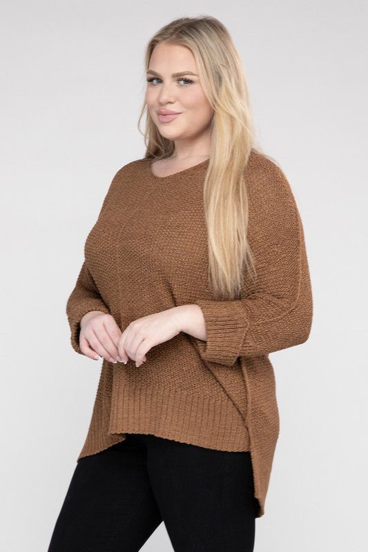 Plus Size Crew Neck Knit Sweater - NUTRAL ATTIRE