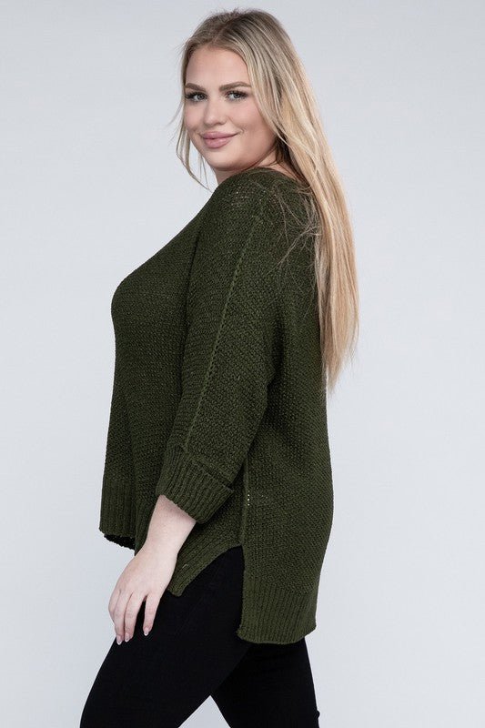 Plus Size Crew Neck Knit Sweater - NUTRAL ATTIRE