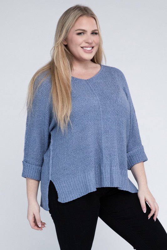 Plus Size Crew Neck Knit Sweater - NUTRAL ATTIRE