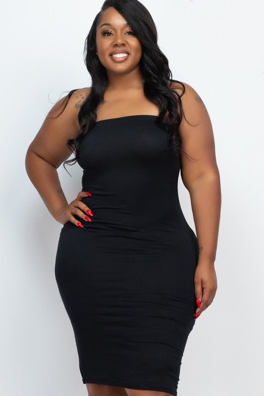 Plus Size Solid Strapless Tube Bodycon Midi Dress - NUTRAL ATTIRE