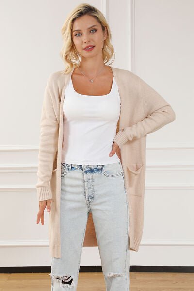 Pocketed Long Sleeve Cardigan - NUTRAL ATTIRE