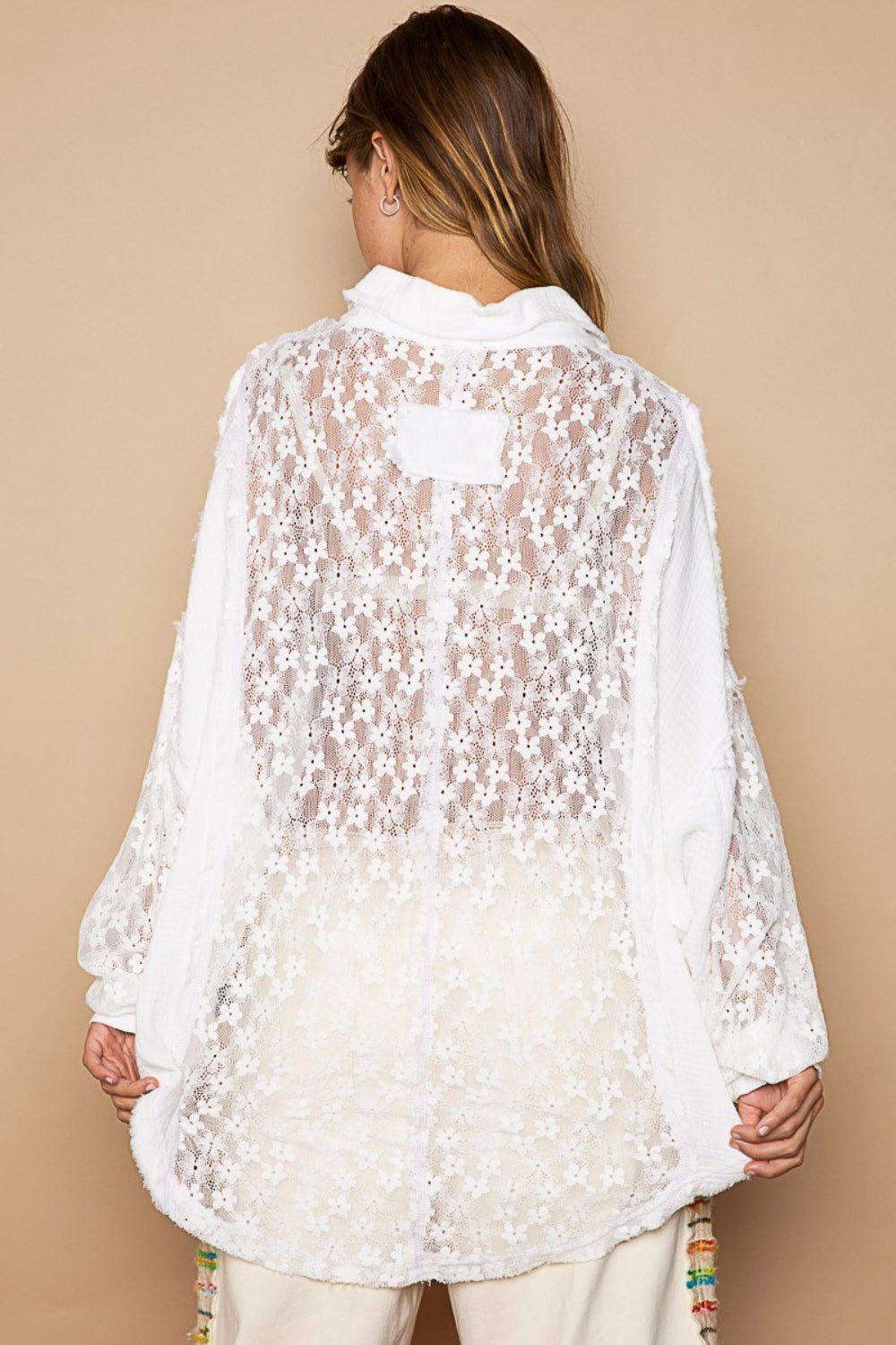 POL Oversize Lace Button - Down Shirt - NUTRAL ATTIRE