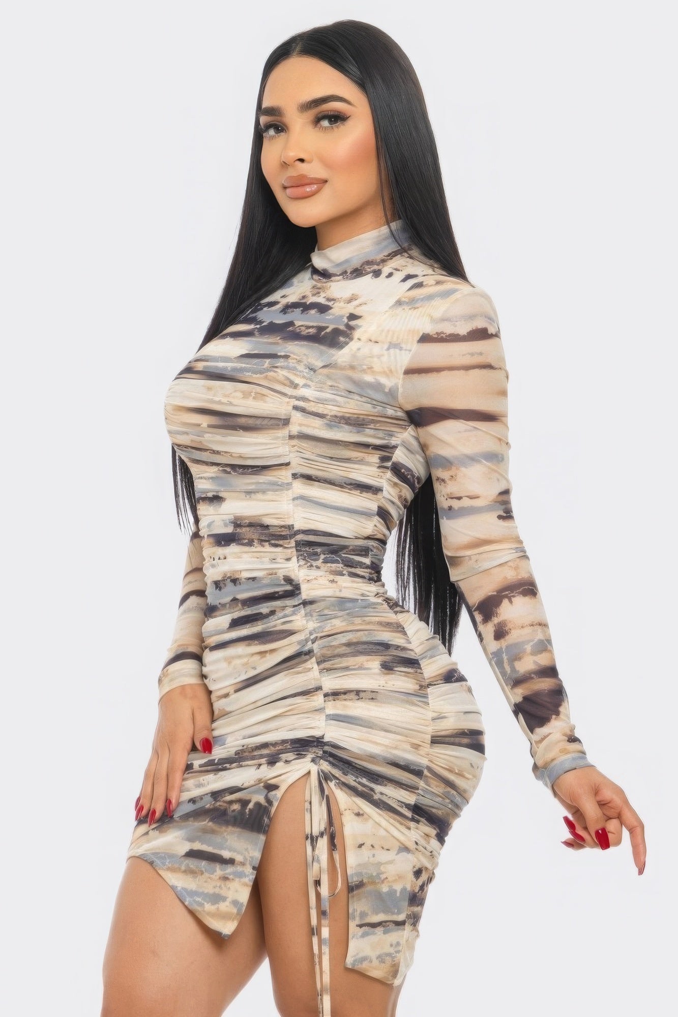 Print Mesh Mini Dress - NUTRAL ATTIRE