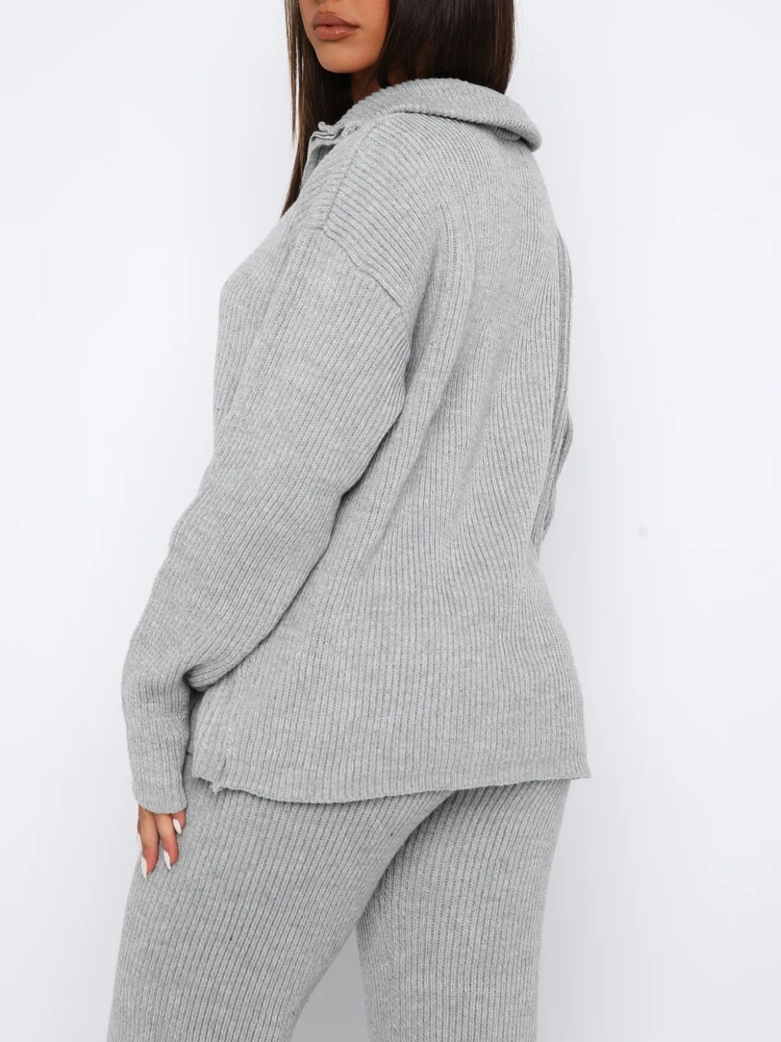 Quarter Zip Long Sleeve Top and Pants Set - NUTRAL ATTIRE